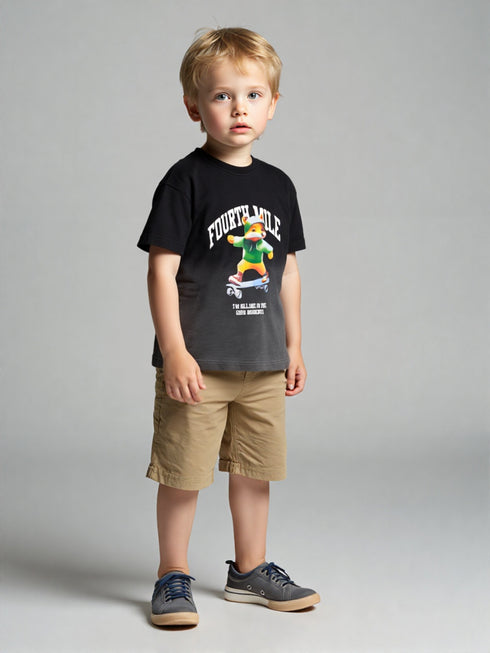 Kids Black Fourthmile Skater Graphic T-Shirt with cartoon character print