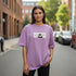 Purple cotton oversized t-shirt with large anime-style Gojo character graphic and Japanese text on the back
