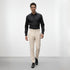 Beige cotton blend trousers for men paired with a black formal shirt
