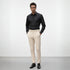 Beige cotton blend trousers for men paired with a black formal shirt