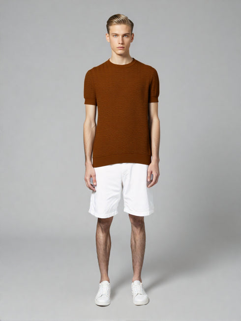 Brown Old School Knit Short-Sleeve Sweater with textured design