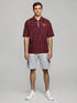Burgundy Textured Half-Zip Oversized Polo T-Shirt for men