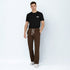 Brown cotton blend baggy fit trousers for men with drawstring waistband and relaxed fit