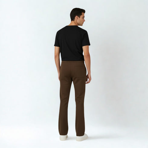 Brown cotton blend baggy fit trousers for men with drawstring waistband and relaxed fit