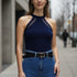 Halter Neck Cutout Top - Navy Blue