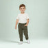 Olive green cotton cargo pants for kids with elastic waistband and flap pockets
