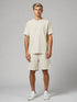 Cream cotton textured co-ord set for men with ribbed t-shirt and shorts