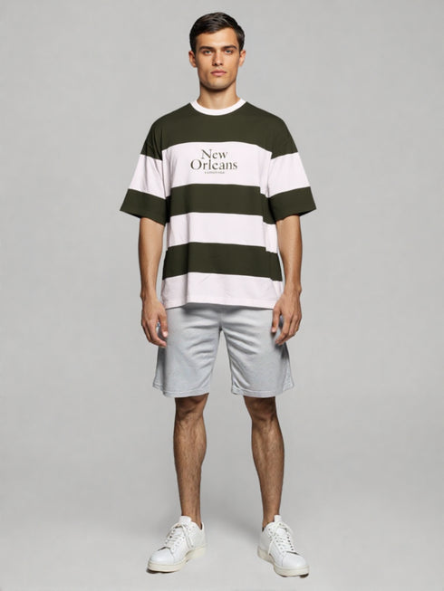 Green and White Striped T-Shirt with New Orleans chest print
