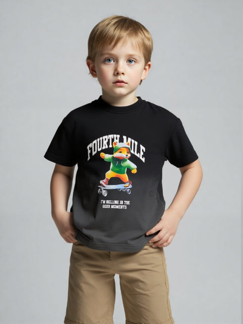 Kids Black Fourthmile Skater Graphic T-Shirt with cartoon character print