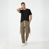 Khaki cotton blend baggy fit cargo pants for men with flap pockets and drawstring waist