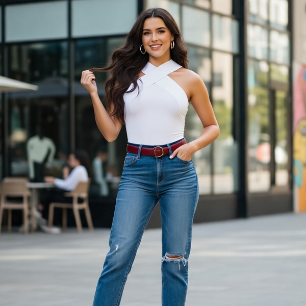 White Cross Halter Neck Top