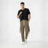 Khaki cotton blend baggy fit cargo pants for men with flap pockets and drawstring waist