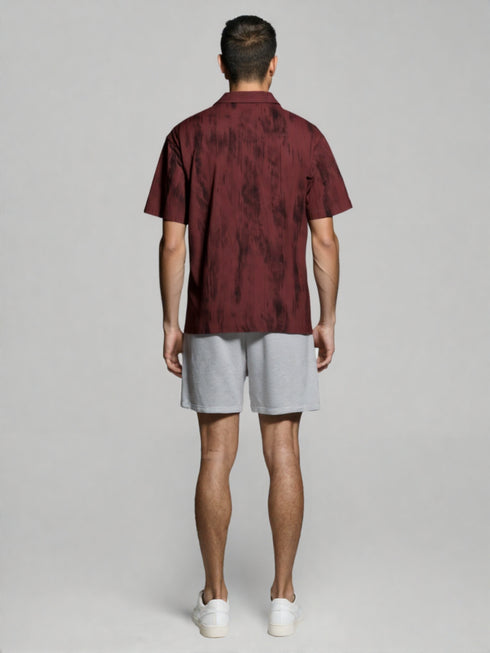 Burgundy Textured Half-Zip Oversized Polo T-Shirt for men