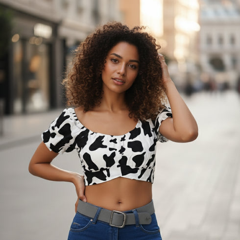Cow Print Ruched Crop Top