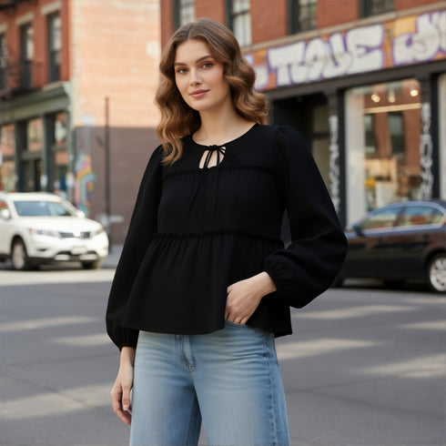 Black Long Sleeve Peplum Top