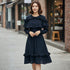 Ruffle Layer Long Sleeve Dress - Navy Blue