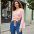 Wrap Front Bell Sleeve Crop Top - Baby Pink