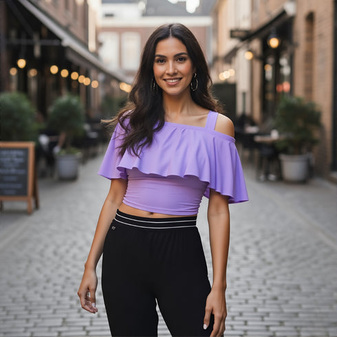 One Shoulder Ruffle Crop Top - Lavender