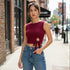 Side Tie Sleeveless Crop Top - Wine Red