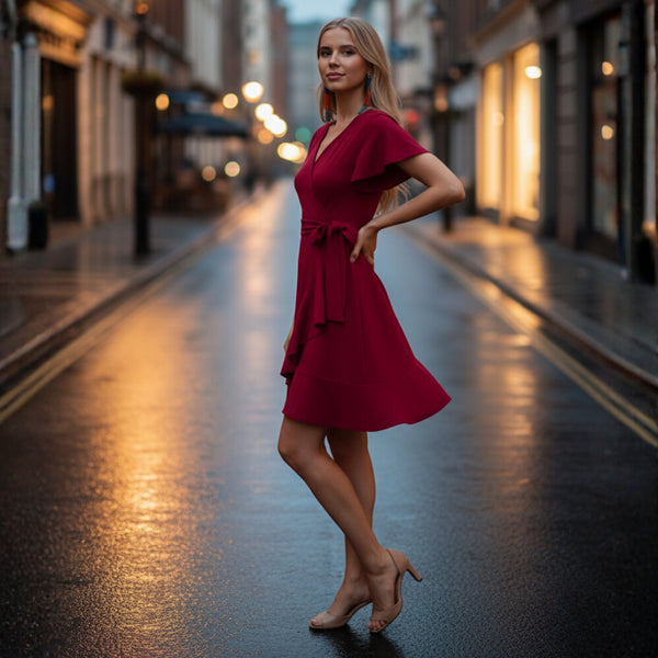 Red Ruffle Wrap Dress