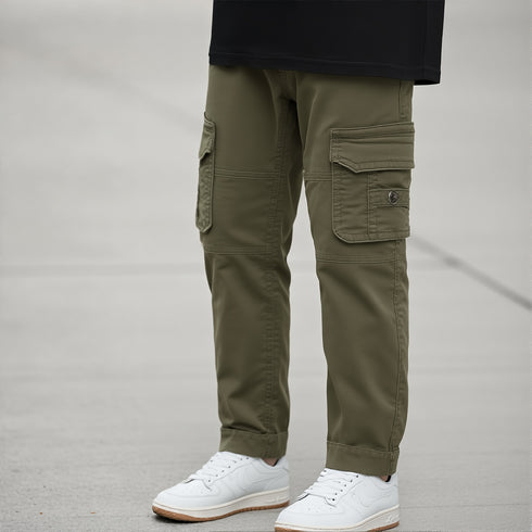 Olive Green Cotton Cargo Pants for Kids