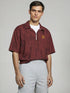 Burgundy Textured Half-Zip Oversized Polo T-Shirt for men