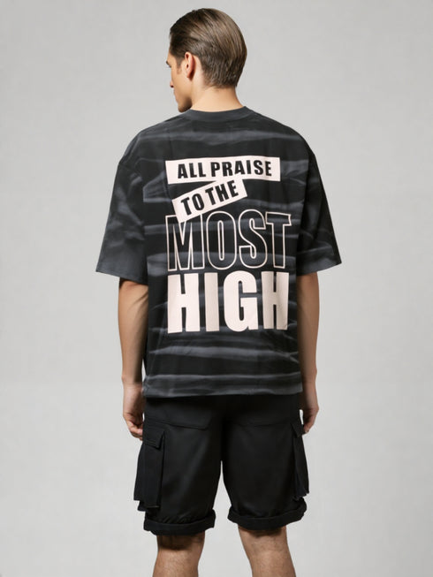 Black Oversized T-Shirt with bold "Most High" back print slogan