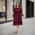 Maroon Ruffle Layered Midi Dress
