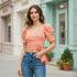 Peach Wrap Puff Sleeve Top