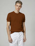 Brown Old School Knit Short-Sleeve Sweater with textured design