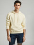 Cream cotton hoodie for men with drawstring hood and kangaroo pocket