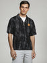 Black Textured Half-Zip Oversized Polo T-Shirt for men