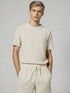 Cream cotton textured co-ord set for men with ribbed t-shirt and shorts