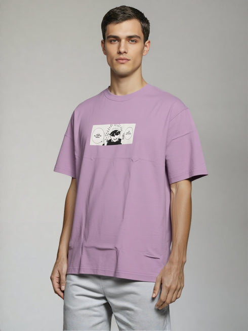 Lavender Oversized Anime Graphic T-Shirt with Japanese lettering on back