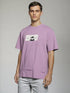 Lavender Oversized Anime Graphic T-Shirt with Japanese lettering on back