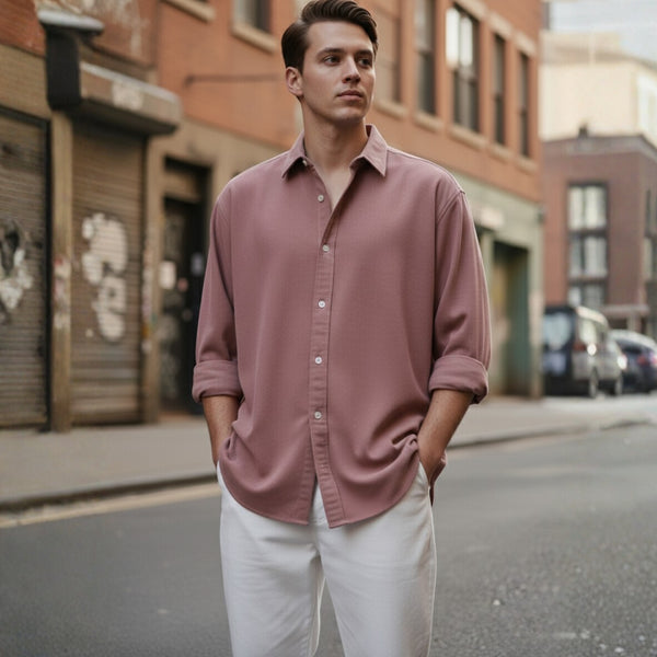Dusty Rose Cotton Blend Shirt for Men
