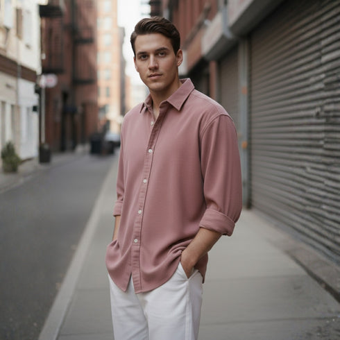 Dusty Rose Cotton Blend Shirt for Men