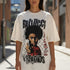 White cotton oversized BALLUCCI Studios graphic T-shirt showing front artwork and large back text print