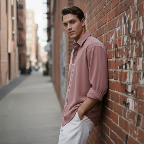 Dusty Rose Cotton Blend Shirt for Men