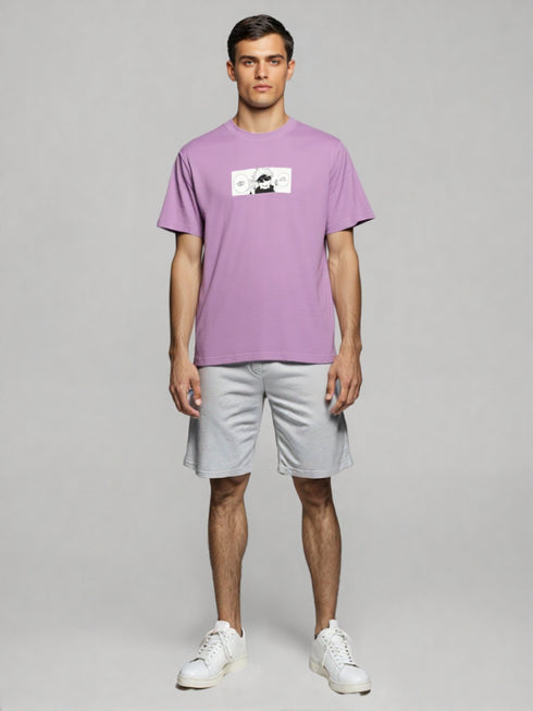 Lavender Oversized Anime Graphic T-Shirt with Japanese lettering on back