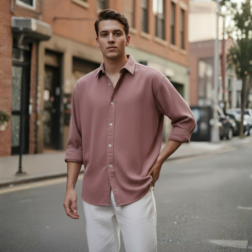 Dusty Rose Cotton Blend Shirt for Men