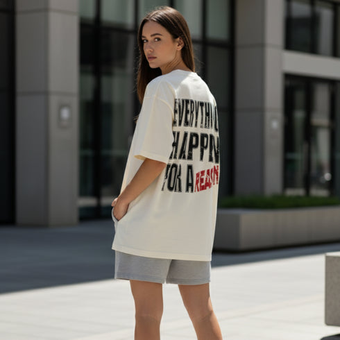 White cotton oversized BALLUCCI Studios graphic T-shirt showing front artwork and large back text print