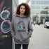 Grey cotton oversized hoodie with a colorful headphones graphic and the word Represent on the front