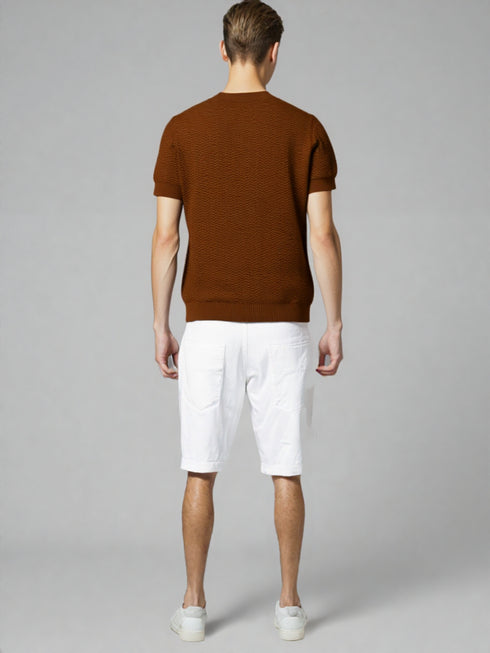 Brown Old School Knit Short-Sleeve Sweater with textured design