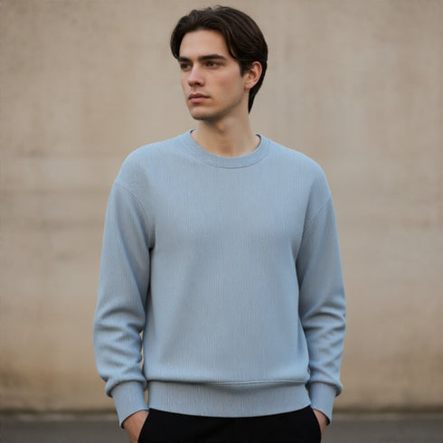 Premium Sky Blue Ribbed Sweatshirt