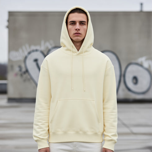 Cream Cotton Hoodie for Men