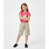 Beige cotton cargo shorts for kids with elastic waistband and side pockets