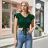 Ruffle Sleeve Button Front Crop Top - Emerald Green