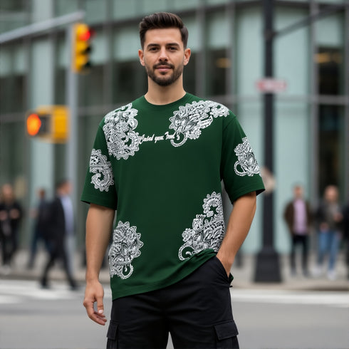 Green Paisley Graphic Oversized T-Shirt