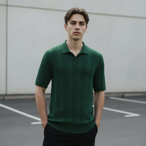 Green Old School Knit Polo T-shirt